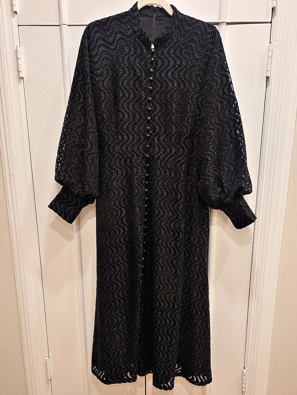 sabrinalachapelle Black Velvety Lace Midi Dress Size 50 Like New
